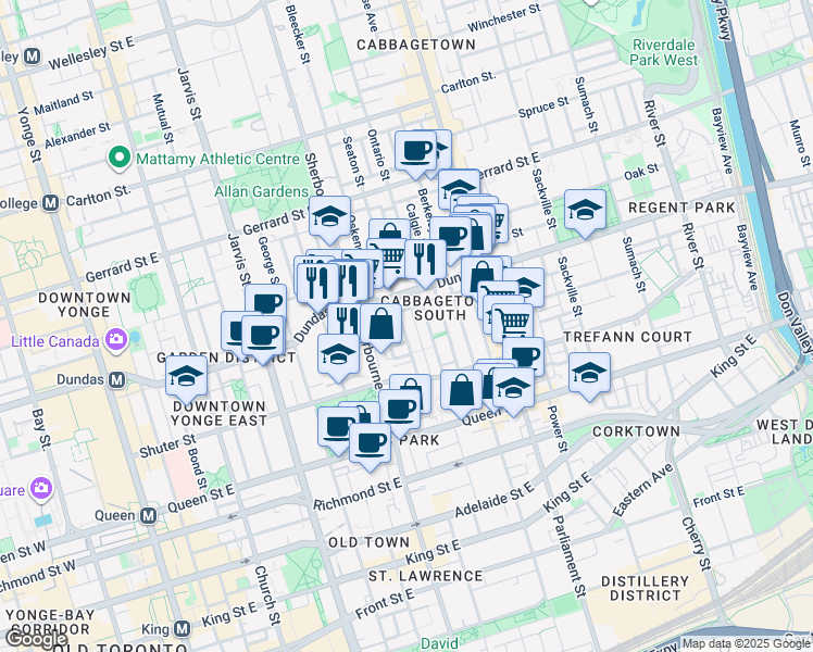 map of restaurants, bars, coffee shops, grocery stores, and more near in Toronto
