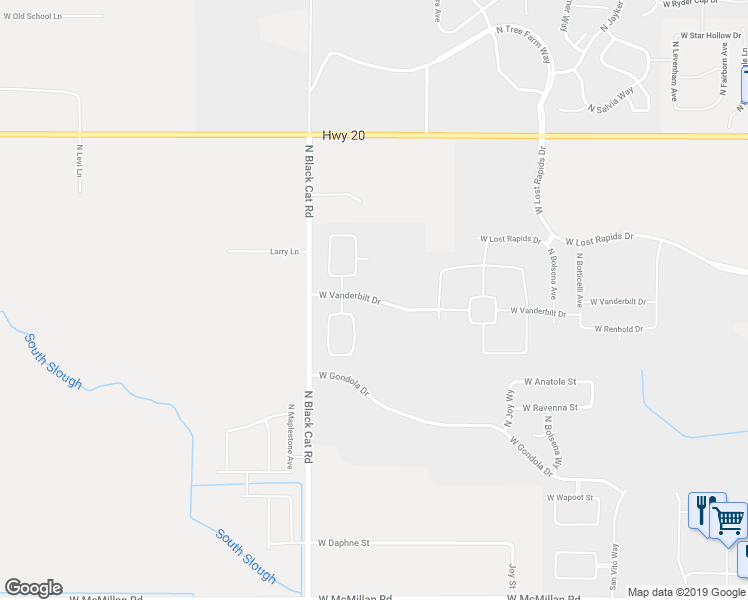 map of restaurants, bars, coffee shops, grocery stores, and more near West Vanderbilt Drive in Meridian