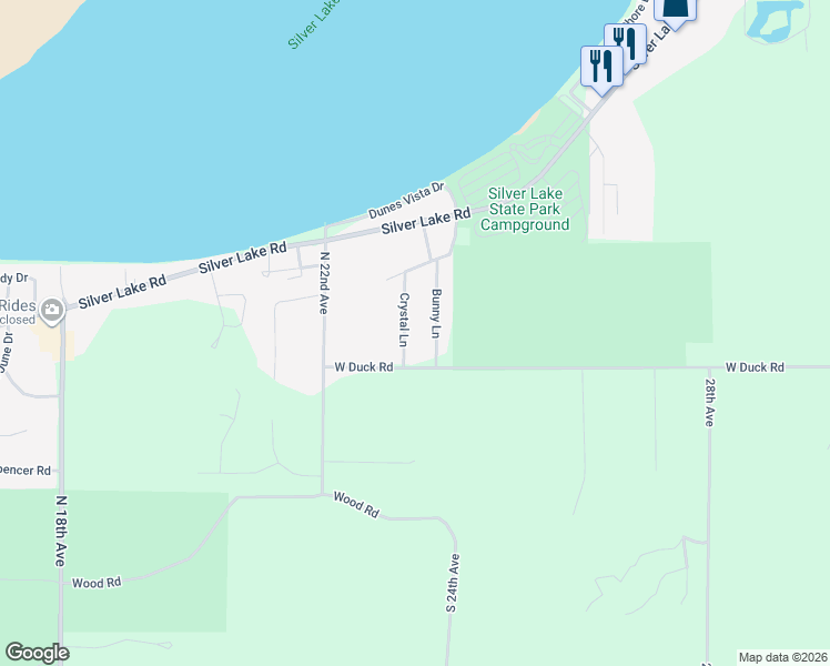 map of restaurants, bars, coffee shops, grocery stores, and more near 627 Bunny Lane in Mears