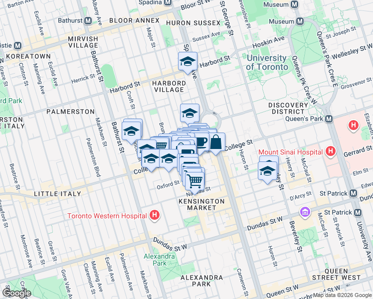 map of restaurants, bars, coffee shops, grocery stores, and more near 5 Major Street in Toronto