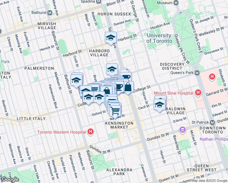 map of restaurants, bars, coffee shops, grocery stores, and more near 282 Augusta Avenue in Toronto