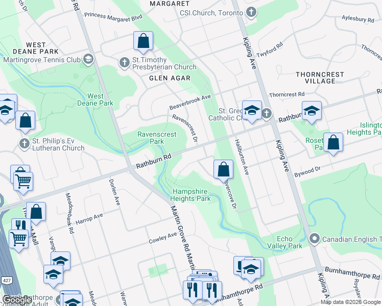 map of restaurants, bars, coffee shops, grocery stores, and more near in Toronto