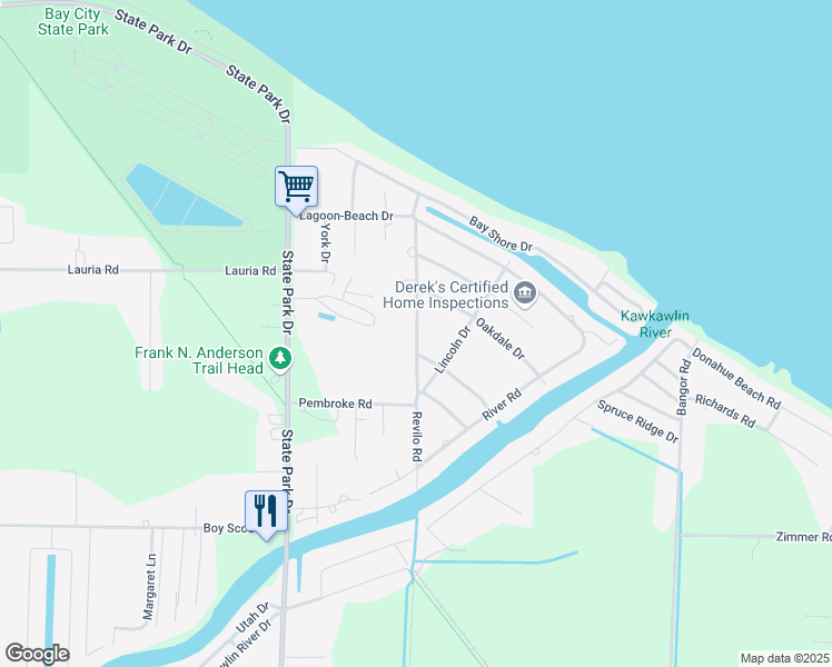 map of restaurants, bars, coffee shops, grocery stores, and more near 504 Revilo Road in Bay City