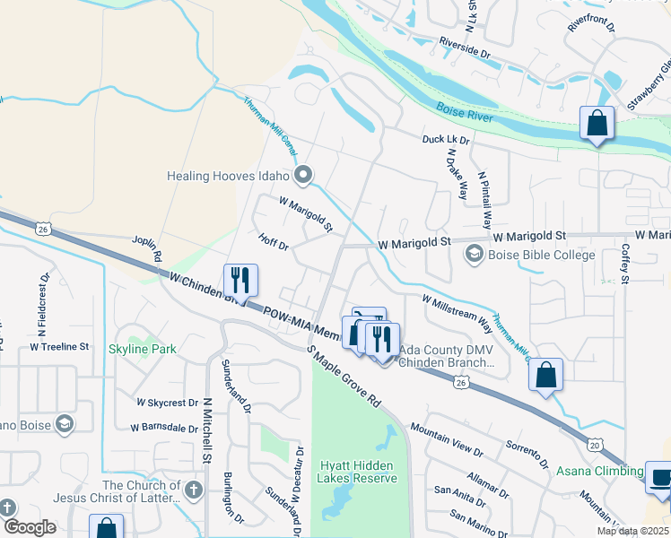 map of restaurants, bars, coffee shops, grocery stores, and more near 9305 West Thurman Street in Boise