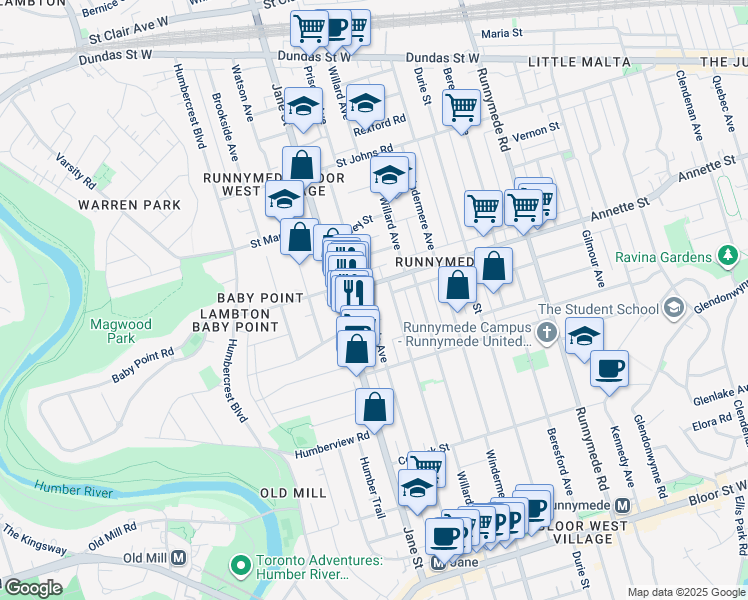 map of restaurants, bars, coffee shops, grocery stores, and more near in Toronto