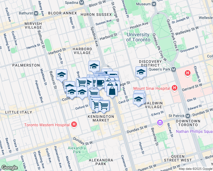 map of restaurants, bars, coffee shops, grocery stores, and more near in Toronto