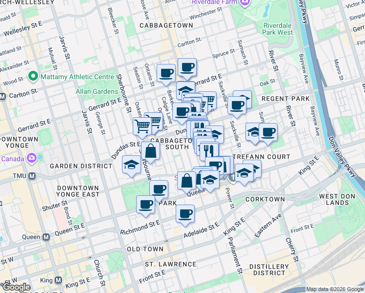 map of restaurants, bars, coffee shops, grocery stores, and more near 238 Berkeley Street in Toronto