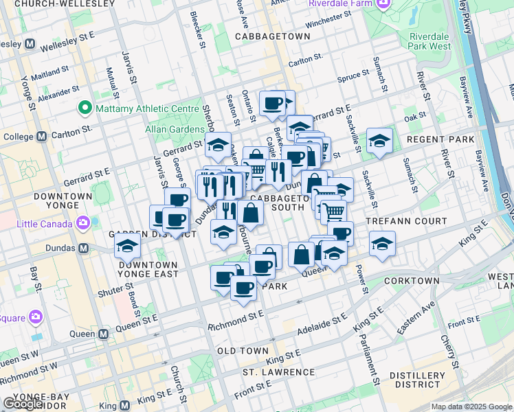 map of restaurants, bars, coffee shops, grocery stores, and more near in Toronto