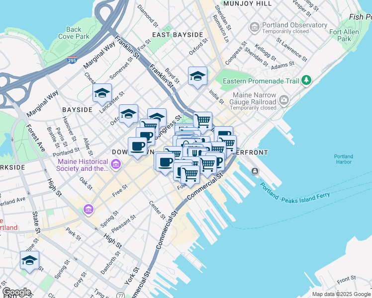 map of restaurants, bars, coffee shops, grocery stores, and more near in Portland