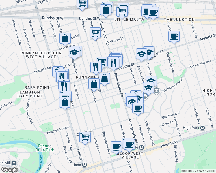 map of restaurants, bars, coffee shops, grocery stores, and more near 473 Beresford Avenue in Toronto