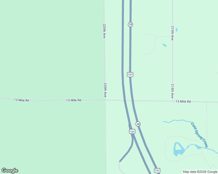 map of restaurants, bars, coffee shops, grocery stores, and more near 13100 220th Avenue in Big Rapids