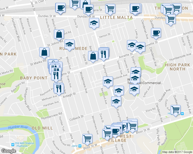 map of restaurants, bars, coffee shops, grocery stores, and more near 473 Beresford Avenue in Toronto