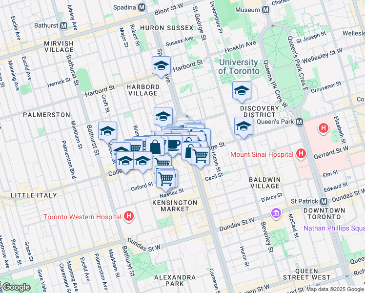 map of restaurants, bars, coffee shops, grocery stores, and more near in Toronto