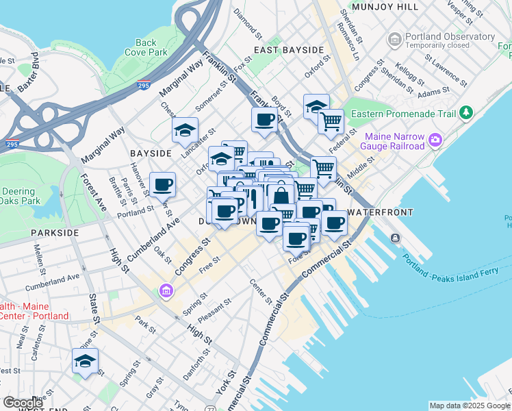 map of restaurants, bars, coffee shops, grocery stores, and more near in Portland