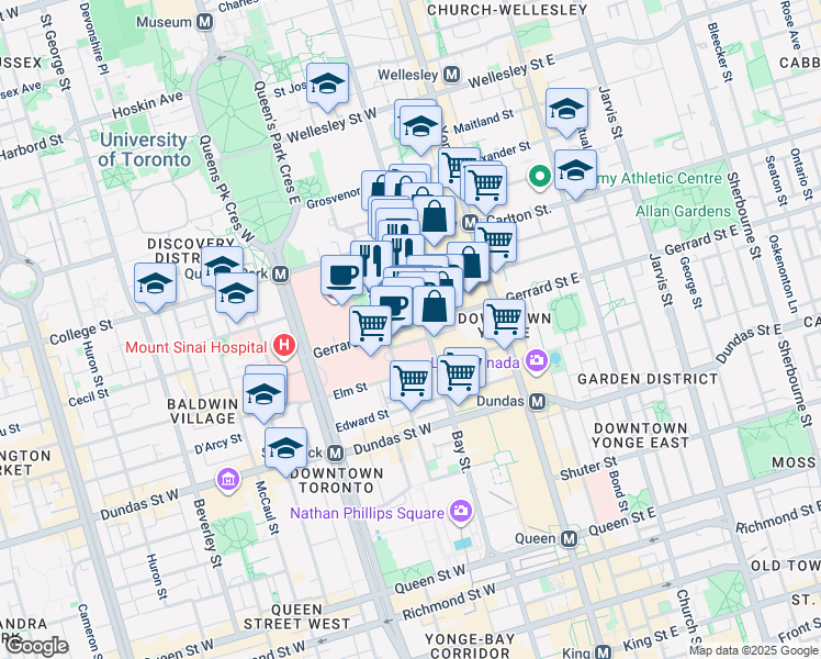 map of restaurants, bars, coffee shops, grocery stores, and more near 736 Hayter Street in Toronto