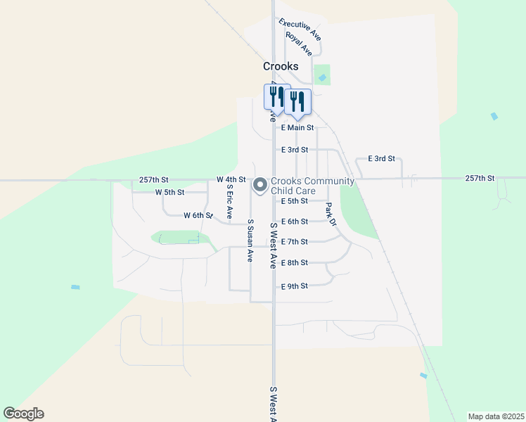 map of restaurants, bars, coffee shops, grocery stores, and more near 101-199 SW Ave in Crooks