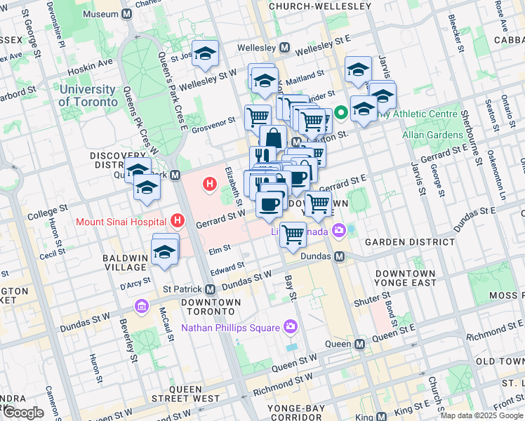 map of restaurants, bars, coffee shops, grocery stores, and more near 420 Yonge Street in Toronto