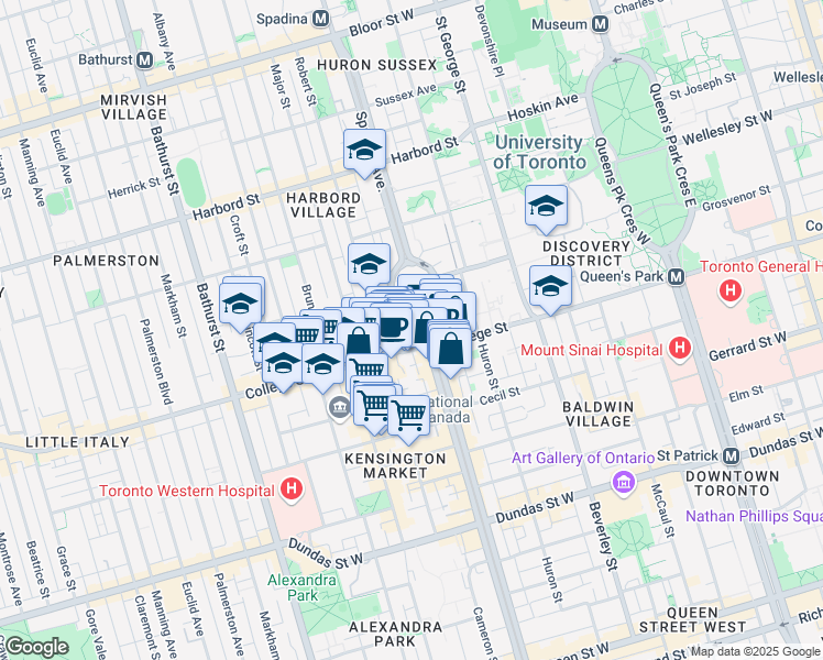 map of restaurants, bars, coffee shops, grocery stores, and more near in Toronto