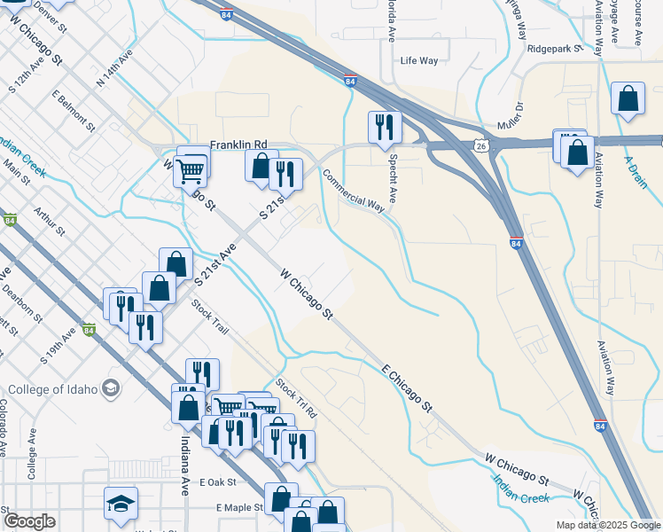 map of restaurants, bars, coffee shops, grocery stores, and more near in Caldwell