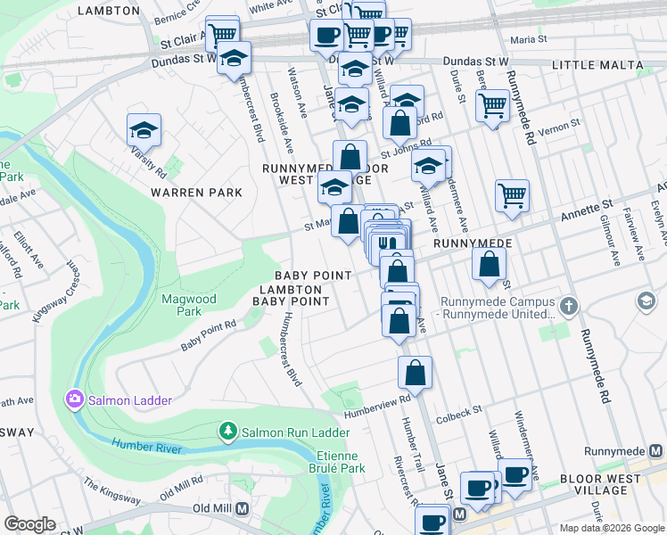 map of restaurants, bars, coffee shops, grocery stores, and more near 31 Brumell Avenue in Toronto