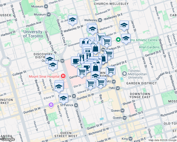 map of restaurants, bars, coffee shops, grocery stores, and more near 6 Laplante Avenue in Toronto