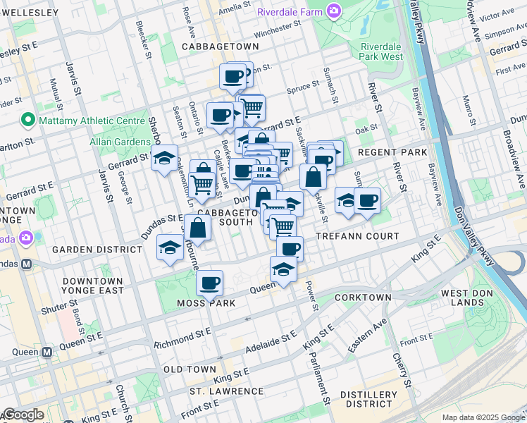 map of restaurants, bars, coffee shops, grocery stores, and more near in Toronto