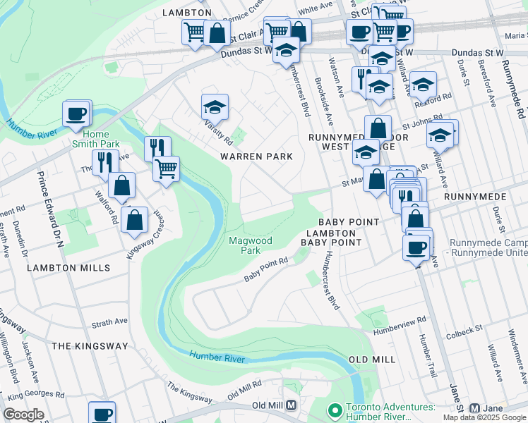 map of restaurants, bars, coffee shops, grocery stores, and more near 225 Saint Marks Road in Toronto