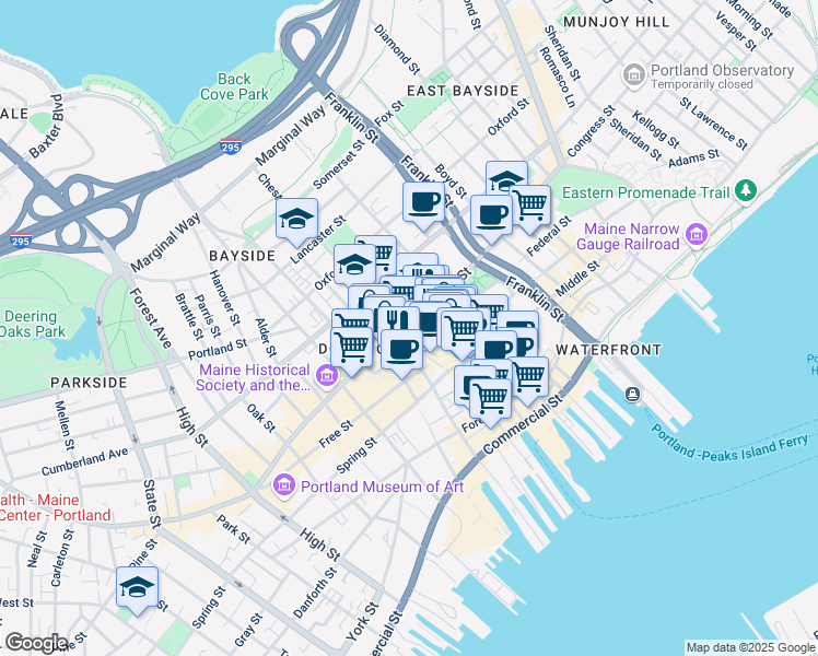 map of restaurants, bars, coffee shops, grocery stores, and more near in Portland