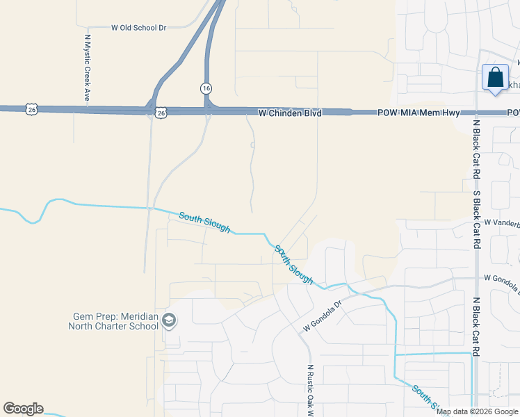 map of restaurants, bars, coffee shops, grocery stores, and more near 5952 North Serenity Lane in Meridian