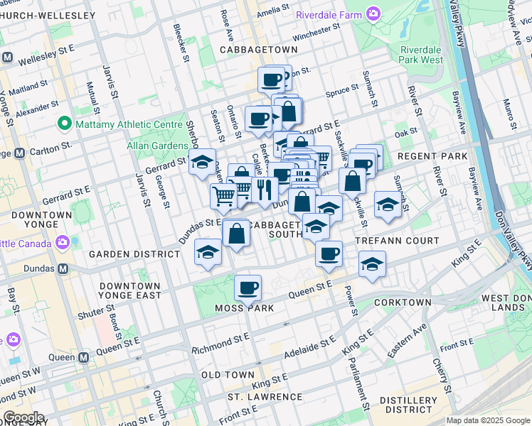 map of restaurants, bars, coffee shops, grocery stores, and more near in Toronto