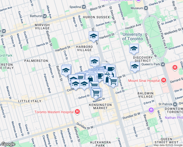 map of restaurants, bars, coffee shops, grocery stores, and more near in Toronto