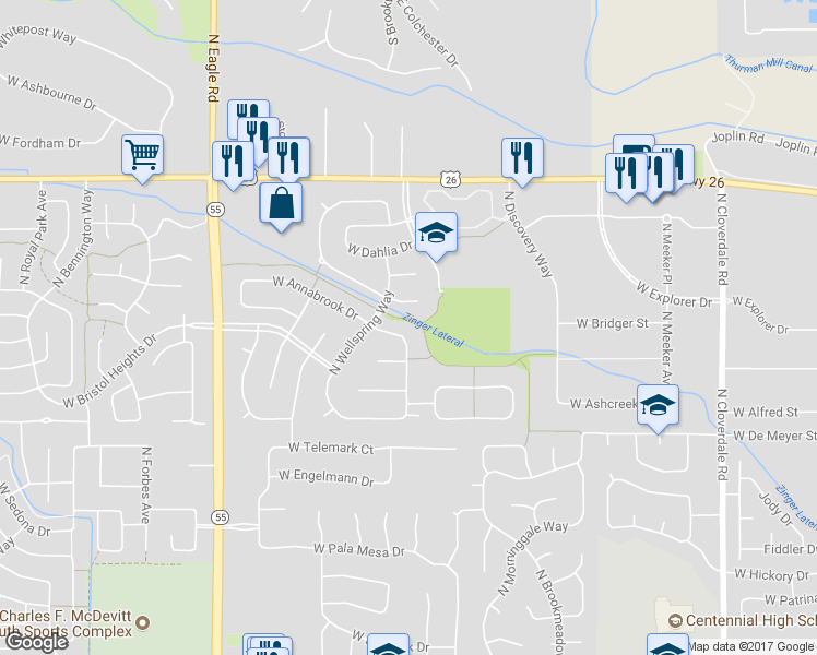 map of restaurants, bars, coffee shops, grocery stores, and more near 13270 West Annabrook Drive in Boise