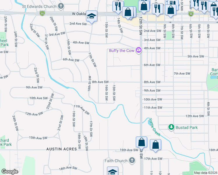 map of restaurants, bars, coffee shops, grocery stores, and more near 902 15th Street Southwest in Austin