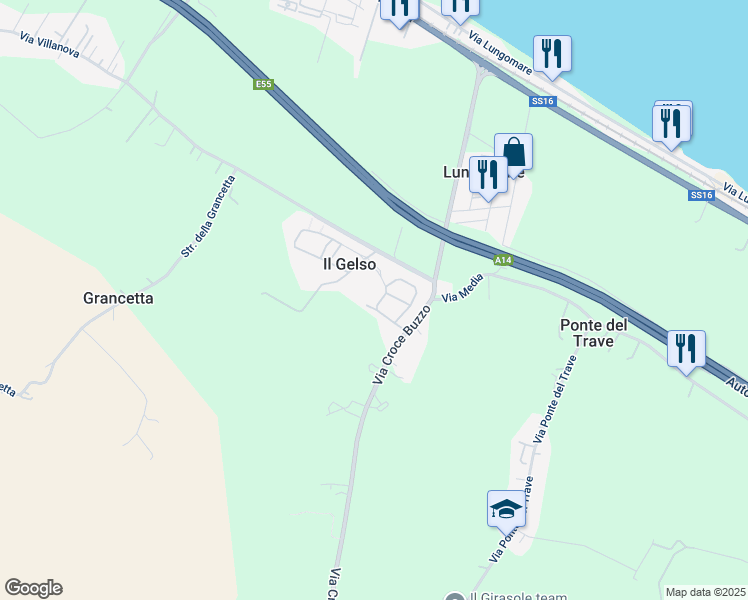 map of restaurants, bars, coffee shops, grocery stores, and more near 10 Via mare Tirreno in Il Gelso