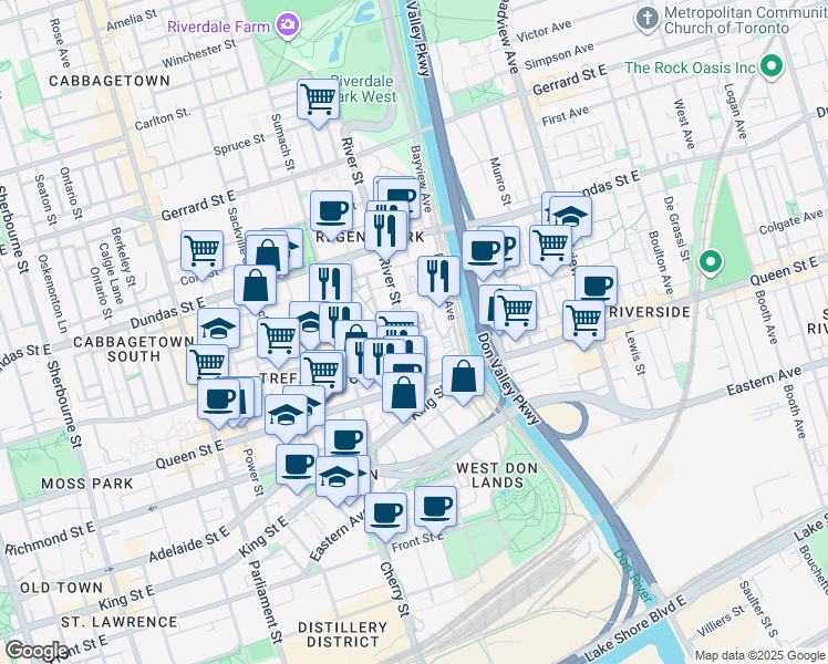 map of restaurants, bars, coffee shops, grocery stores, and more near in Toronto