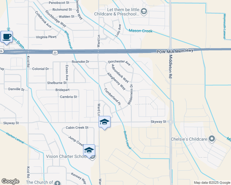map of restaurants, bars, coffee shops, grocery stores, and more near 19713 Susquehanna Way in Caldwell