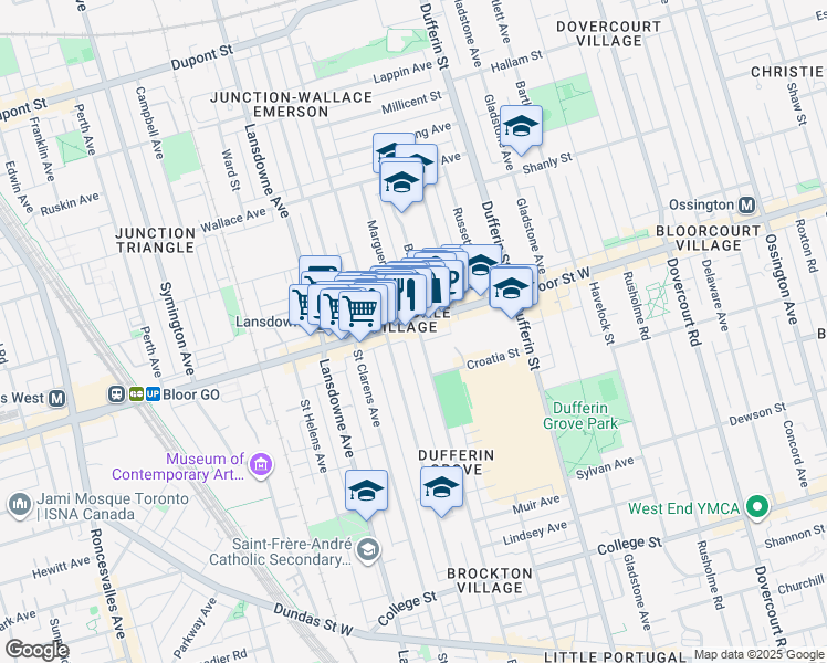 map of restaurants, bars, coffee shops, grocery stores, and more near in Toronto