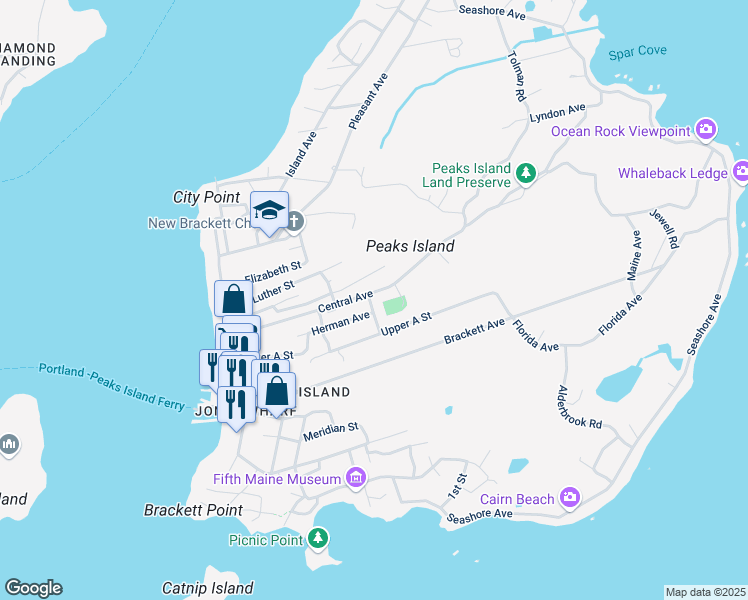 map of restaurants, bars, coffee shops, grocery stores, and more near 131 Central Avenue in Portland