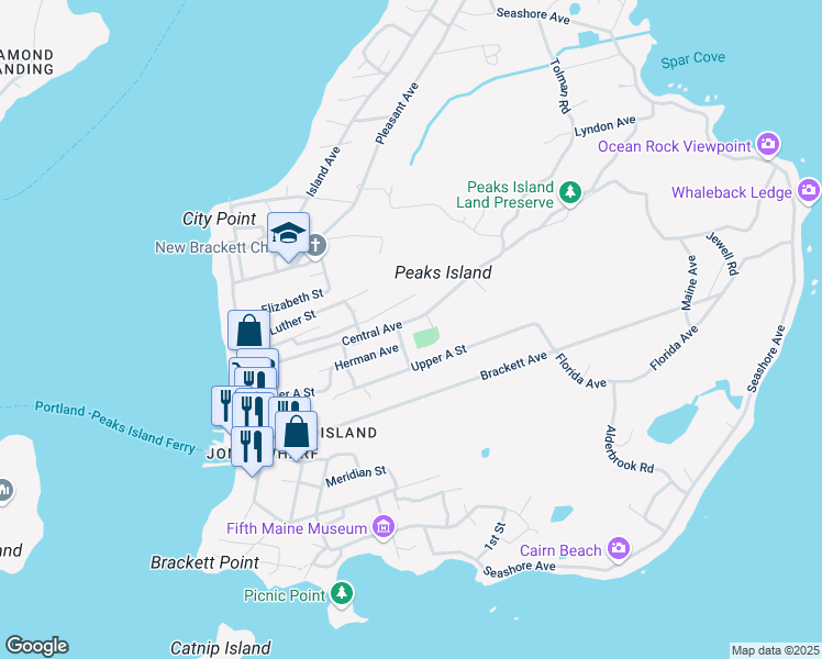 map of restaurants, bars, coffee shops, grocery stores, and more near 131 Central Avenue in Portland