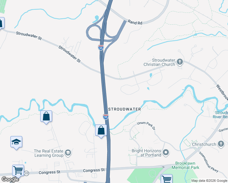 map of restaurants, bars, coffee shops, grocery stores, and more near Maine Turnpike in Portland