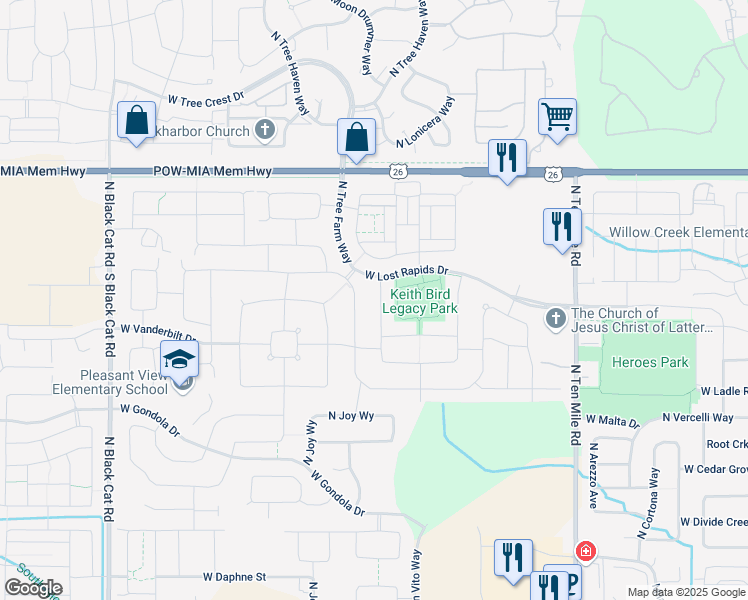 map of restaurants, bars, coffee shops, grocery stores, and more near 5949 North Botticelli Avenue in Meridian