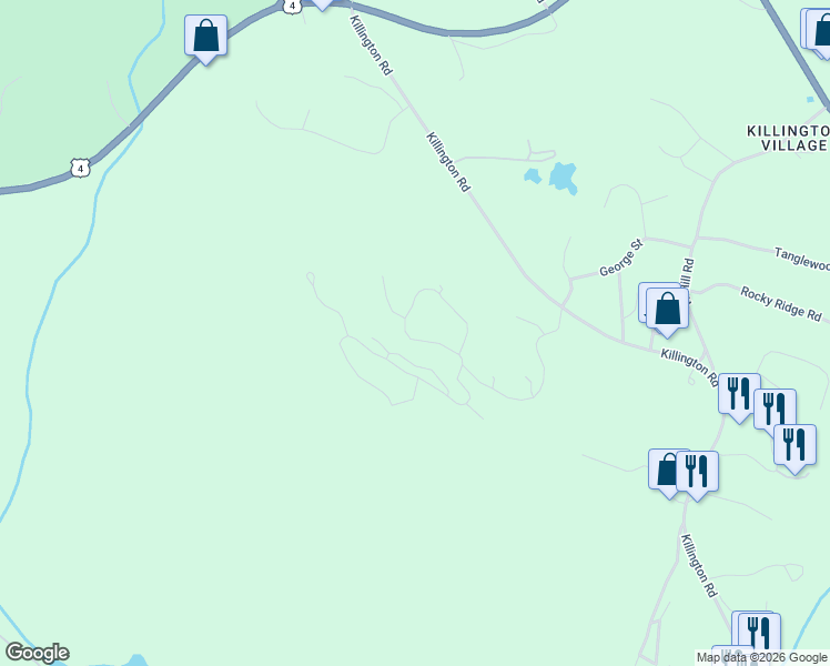 map of restaurants, bars, coffee shops, grocery stores, and more near 53 Woods Road in Killington