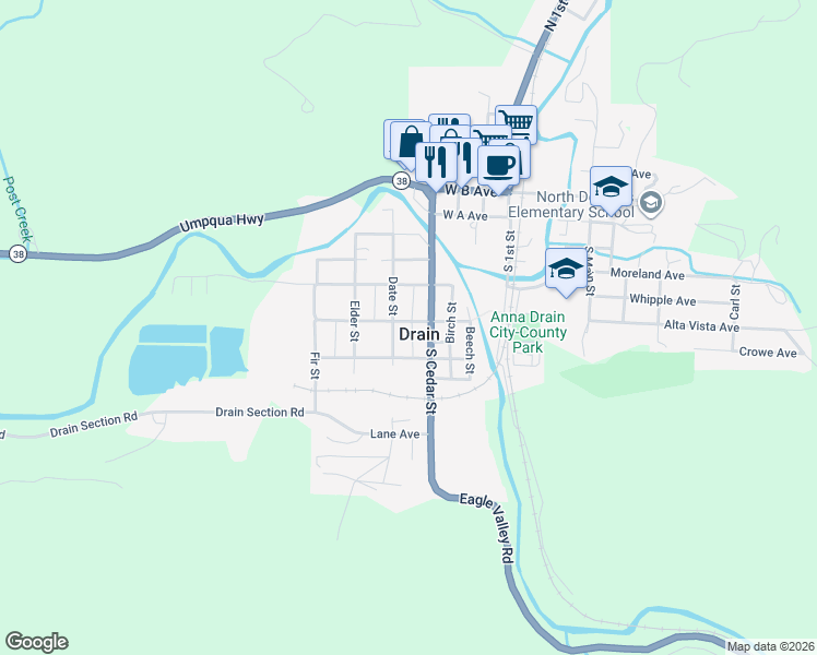 map of restaurants, bars, coffee shops, grocery stores, and more near 441 Payton Avenue in Drain