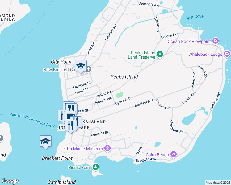 map of restaurants, bars, coffee shops, grocery stores, and more near 131 Central Avenue in Portland