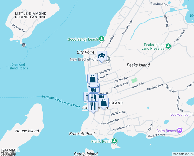 map of restaurants, bars, coffee shops, grocery stores, and more near 21 Luther Street in Portland