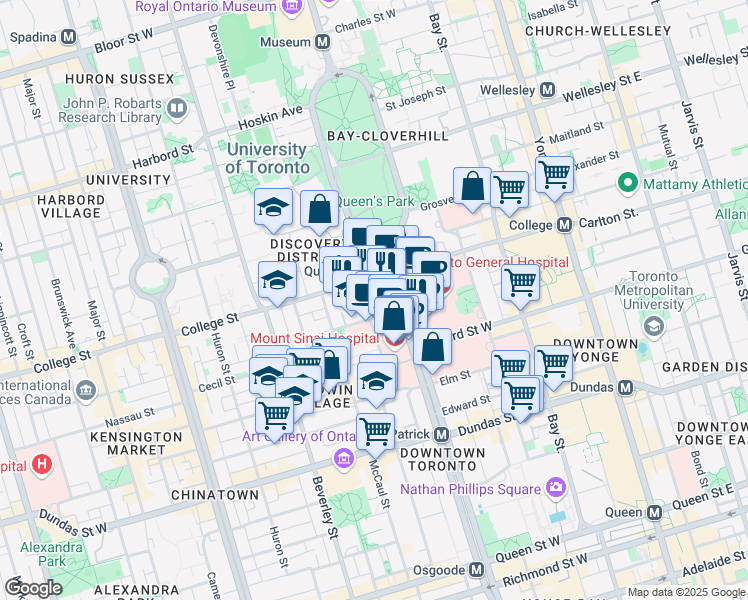 map of restaurants, bars, coffee shops, grocery stores, and more near in Toronto