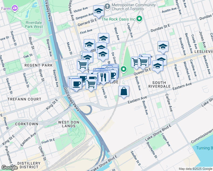 map of restaurants, bars, coffee shops, grocery stores, and more near in Toronto