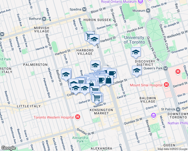 map of restaurants, bars, coffee shops, grocery stores, and more near in Toronto