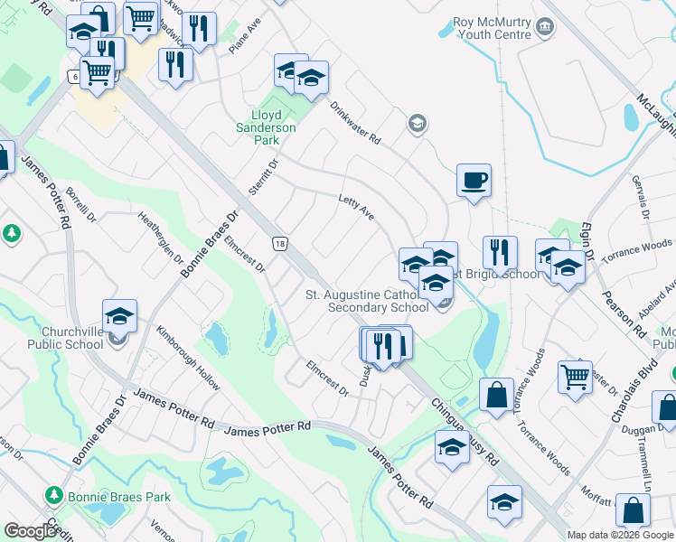 map of restaurants, bars, coffee shops, grocery stores, and more near in Brampton