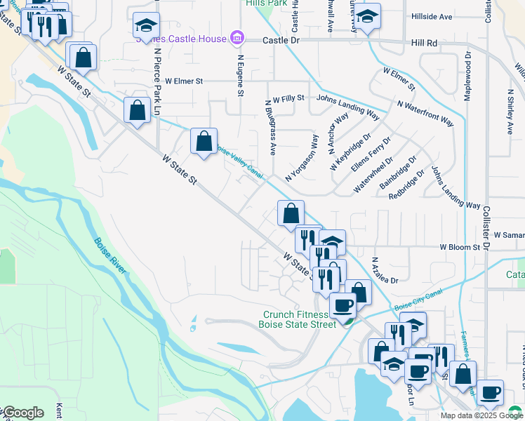 map of restaurants, bars, coffee shops, grocery stores, and more near 4263 North Yorgason Lane in Boise